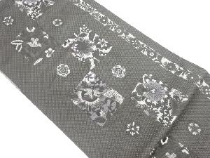 本場筑前博多色紙・縞に草花模様織出し名古屋帯